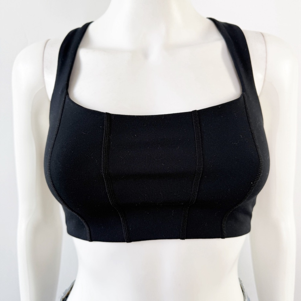 L*Space Black Sports Bra Top Size S Square Neck Racerback Workout Fitness Gym